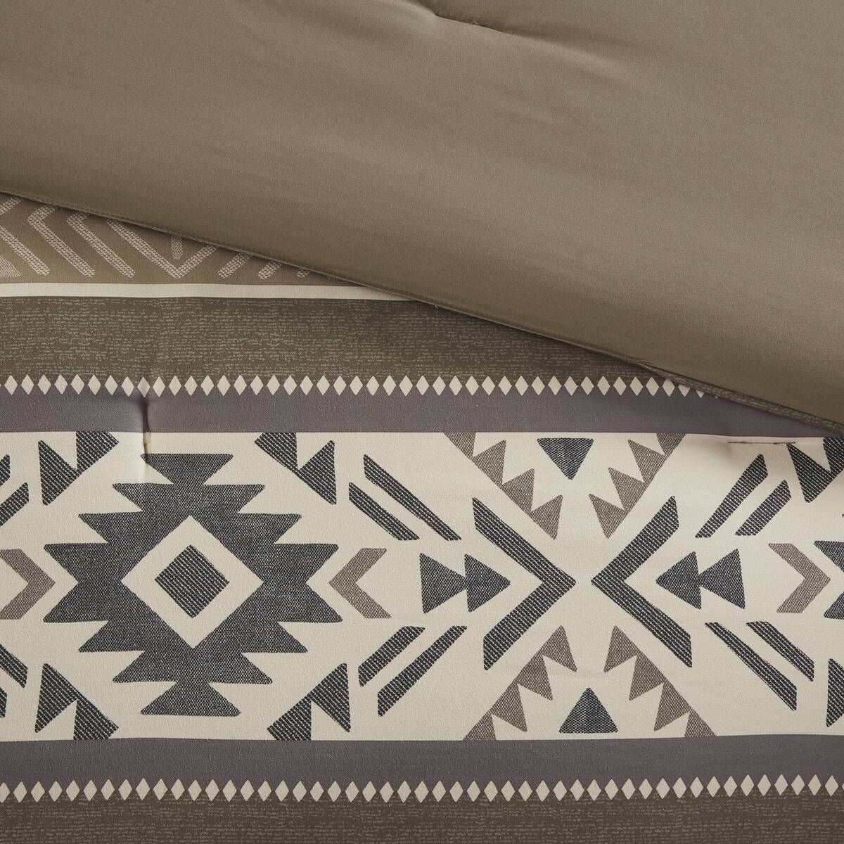 Stripe Herringbone Comforter Set Brown Tan Grey Black - 5 Piece