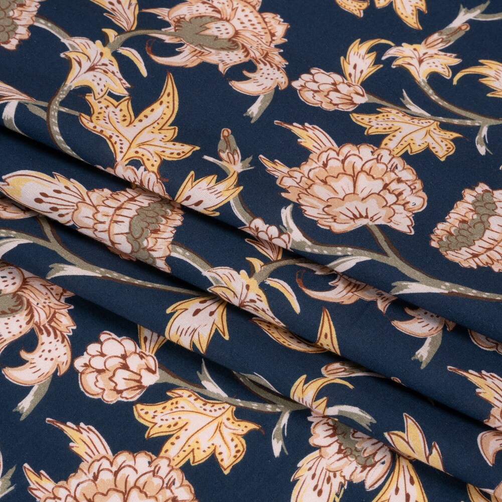 1 Yard Cotton Voile Fabric Navy Leafy Floral Whispering Willows Fabric