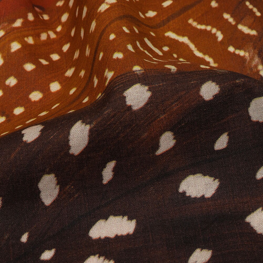 1 Yard Cotton Voile Brown and Orange Decorated Diagonal Stripes Wind in Your Wings Print Fabric