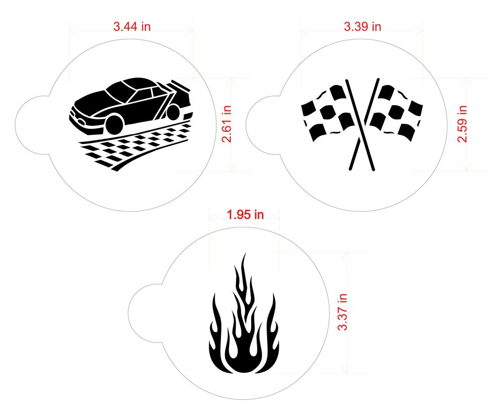 Mini Racecar Cookie & Cupcake Stencil Set: Flame, Race Car, Checker Flag | C800 by Designer Stencils |