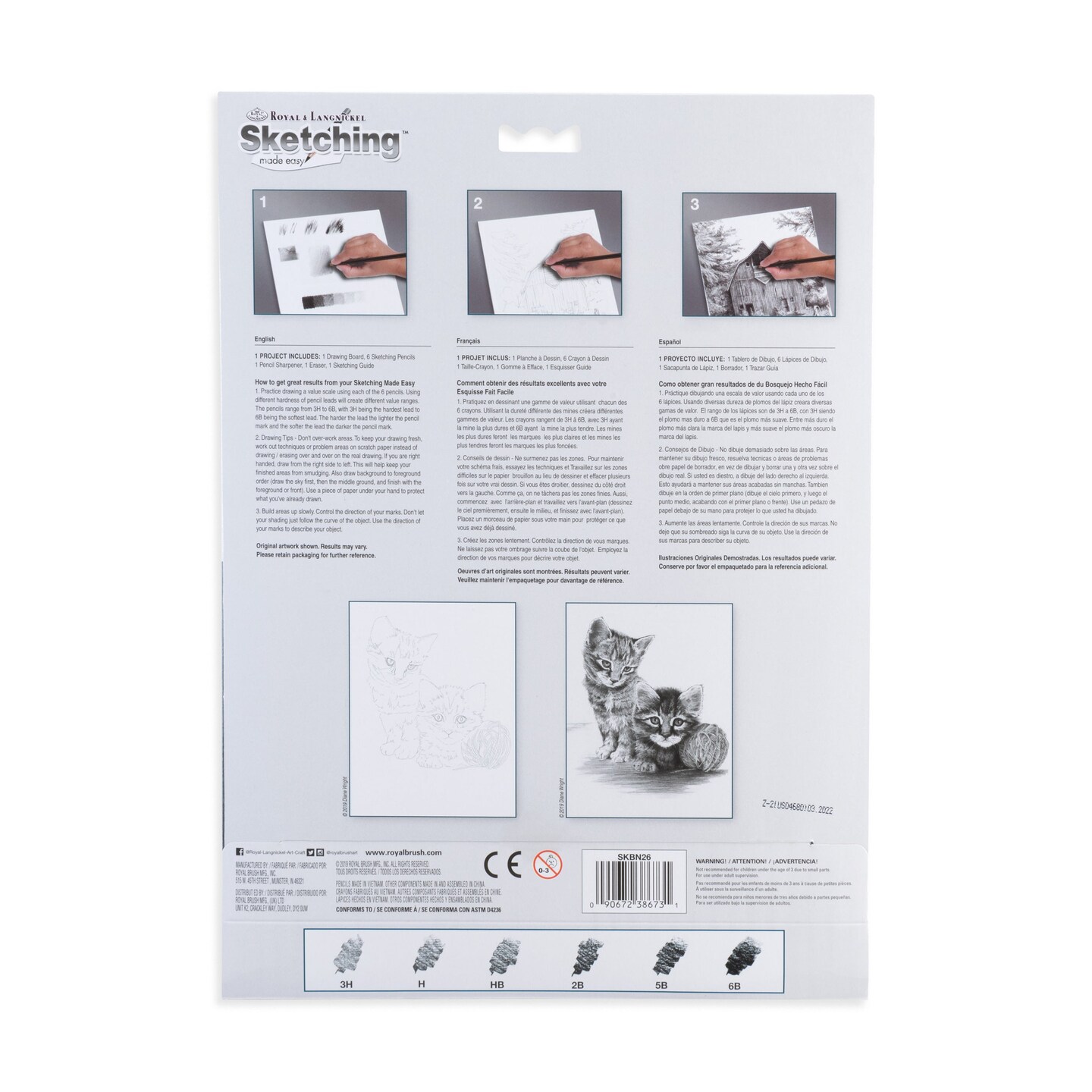 SKBN26 | Sketching Made Easy&#x2122; 10pc 8.75&#x22; x 11.75&#x22; Kittens with Ball of Yarn Sketching Art Project