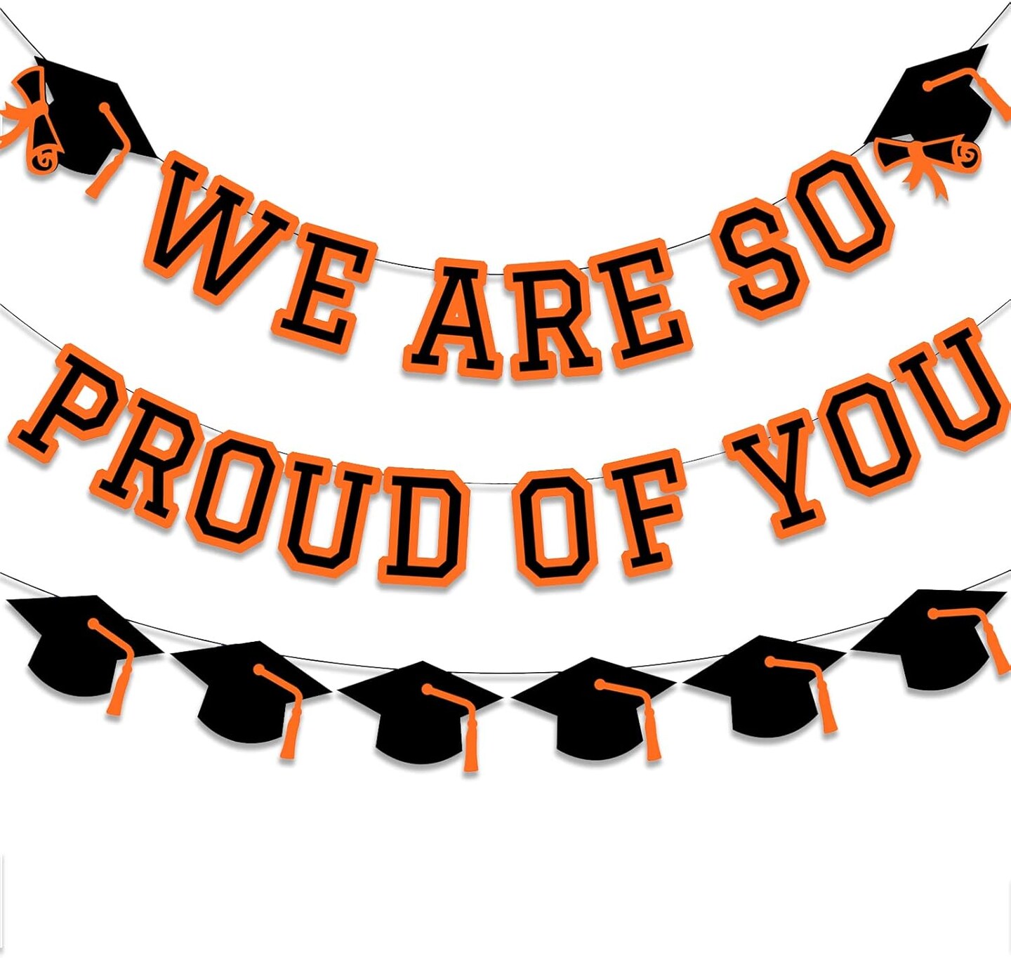 We Are So Proud Of You Banner Graduation Party Decorations Congrats Grad Cap Garlands Wall Sign Orange