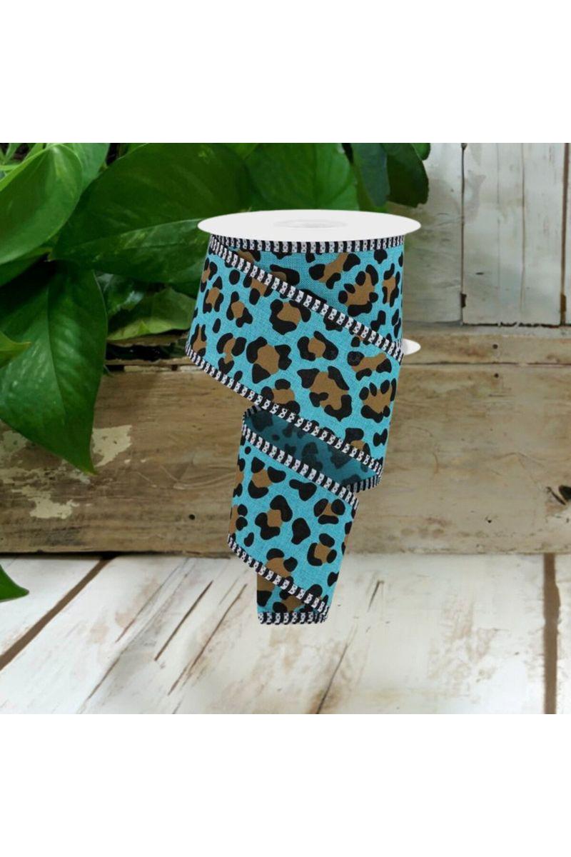 2.5&#x22; Leopard Print Thin Stripe Ribbon: Light Teal (10 Yards)