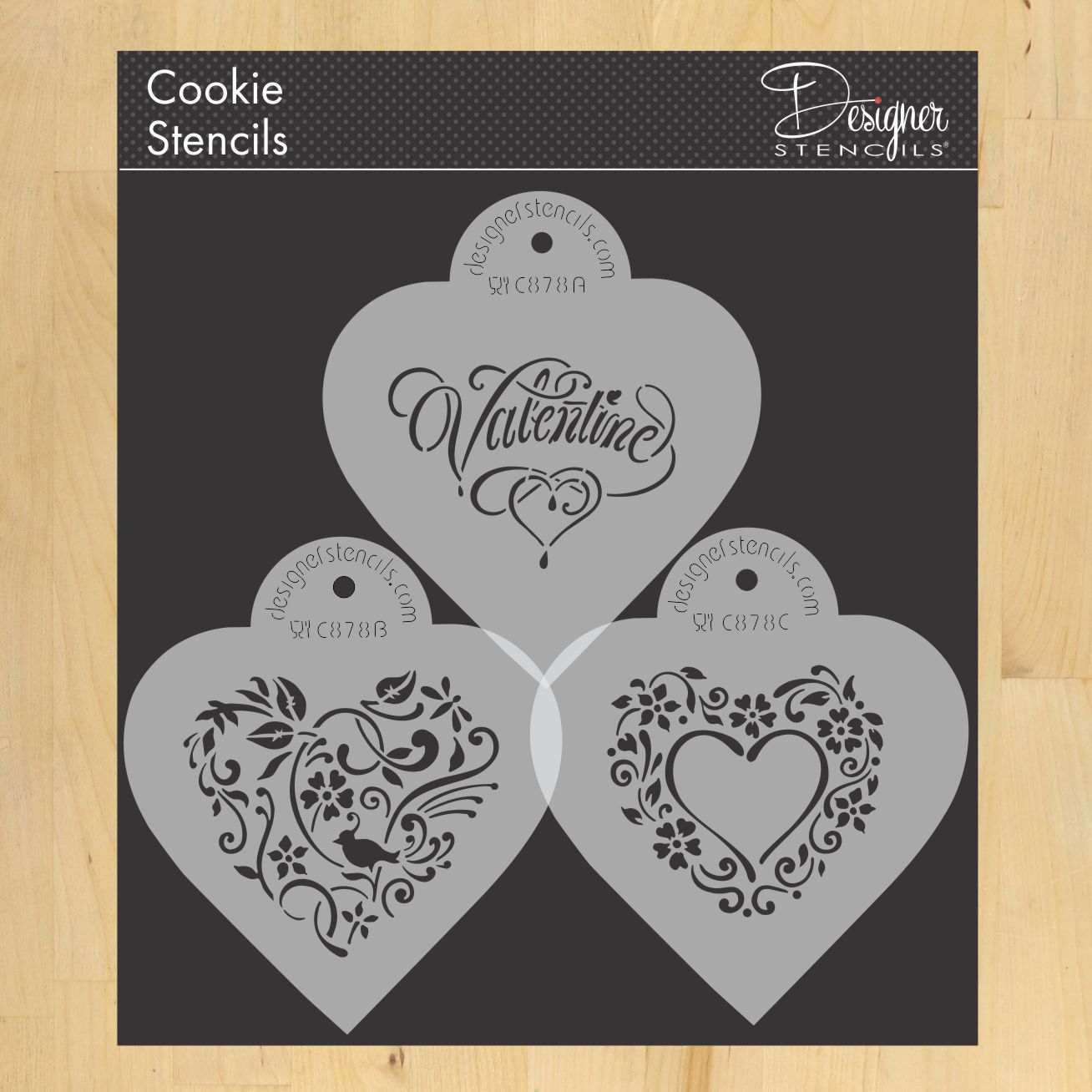 Be My Valentine Heart Cookie Stencil Set | C878 by Designer Stencils | Cookie Decorating Tools | Baking Stencils for Royal Icing, Airbrush, Dusting Powder | Reusable Plastic Food Grade Stencil for Cookies | Easy to Use &#x26; Clean Cookie Stencil