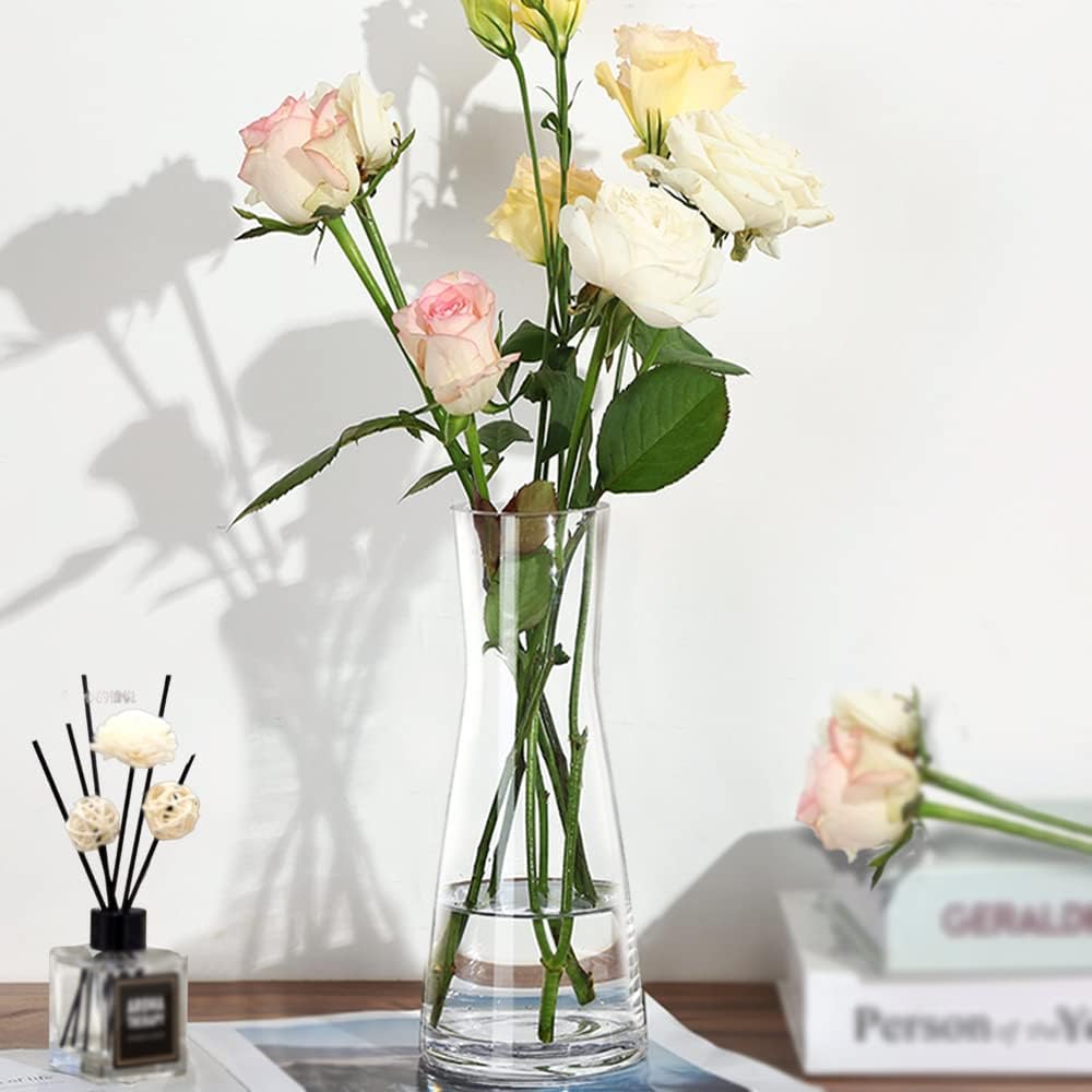 Flower Vase for Decor 10" Clear Glass Vase for Centerpieces Large Vases for Flowers Dried Flower Home Decor Living Room Kitchen Office Wedding(Clear)
