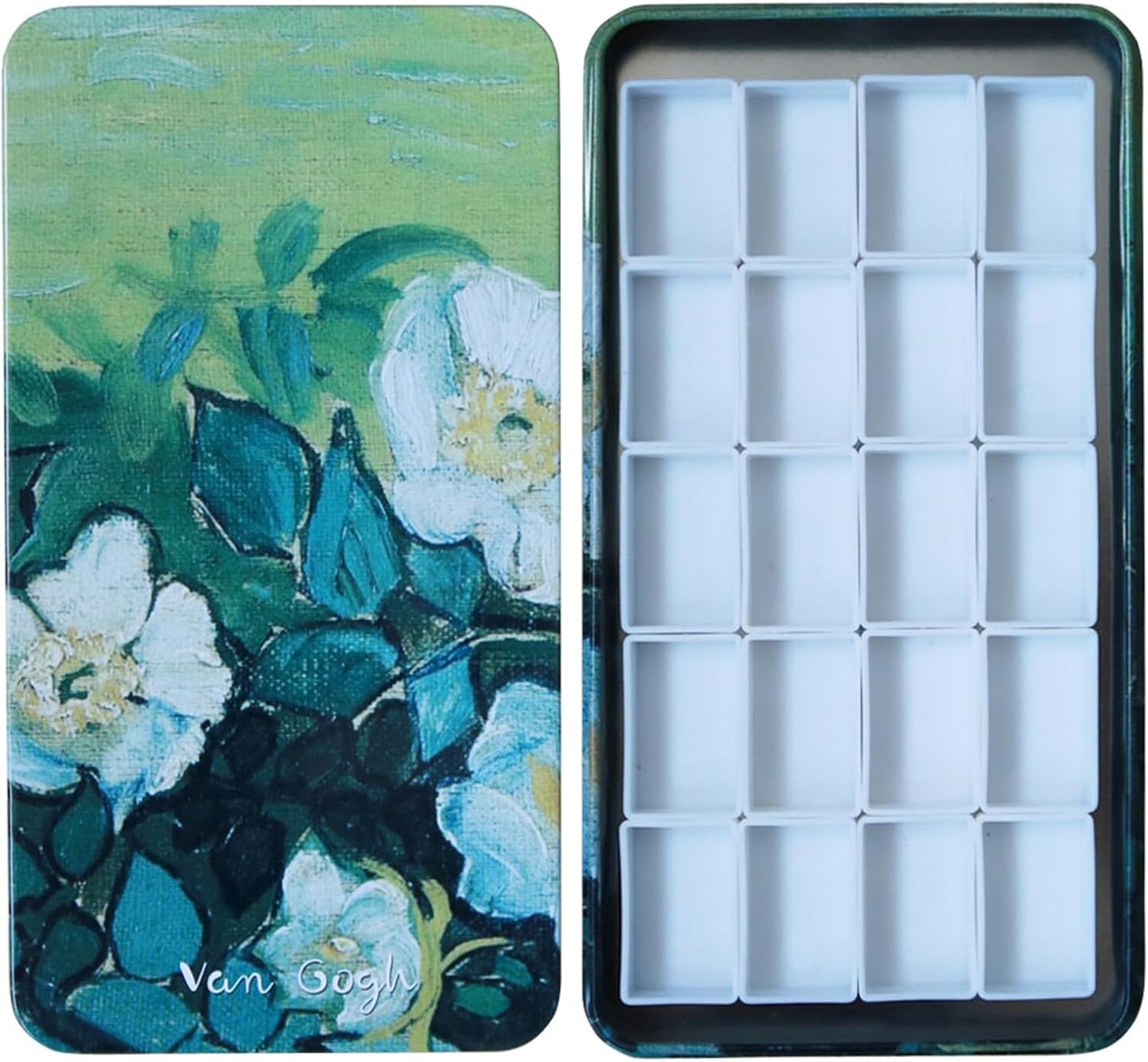 Watercolor Palette Tin Box with 20 Full Pans, Empty Magnetic Squares - Metal Art Paint Mixing Tray for Watercolor Painting, Portable Paint Box for Artists