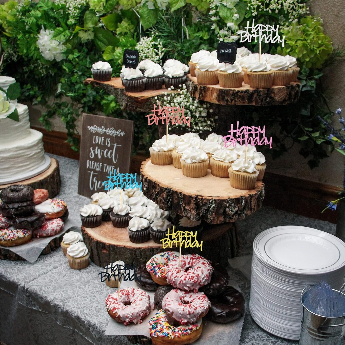 24PCS Happy Birthday Cupcake Toppers – 6 Mixed Colors Picks for Party Cakes