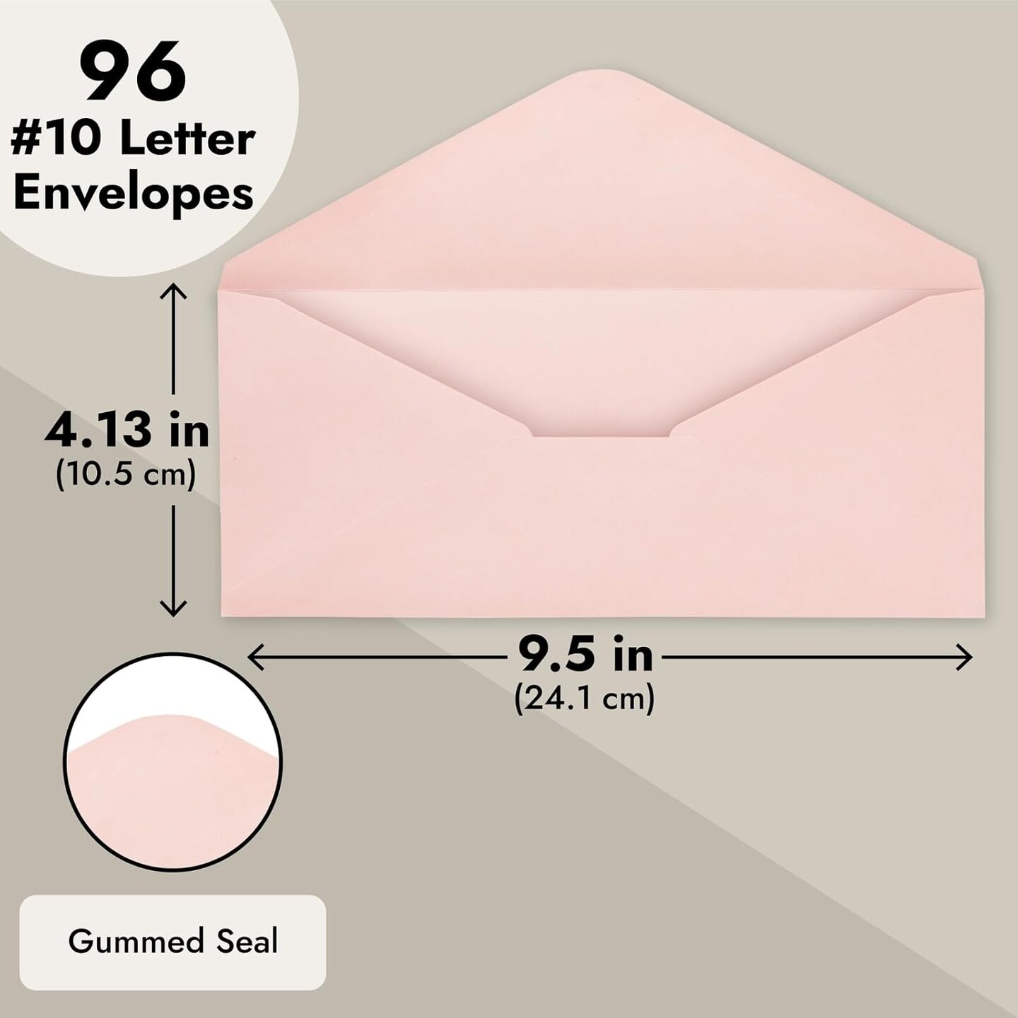 96-Pack #10 Blush Pink Envelopes 4.13x9.5” – Gummed Seal, V-Flap for Invitations & Mailing