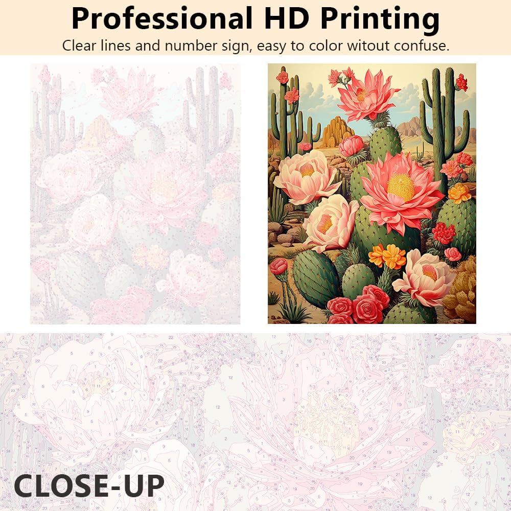Cactus Paint by Number Desert Landscape Adult Paint by Number Kits on Canvas DIY Paint