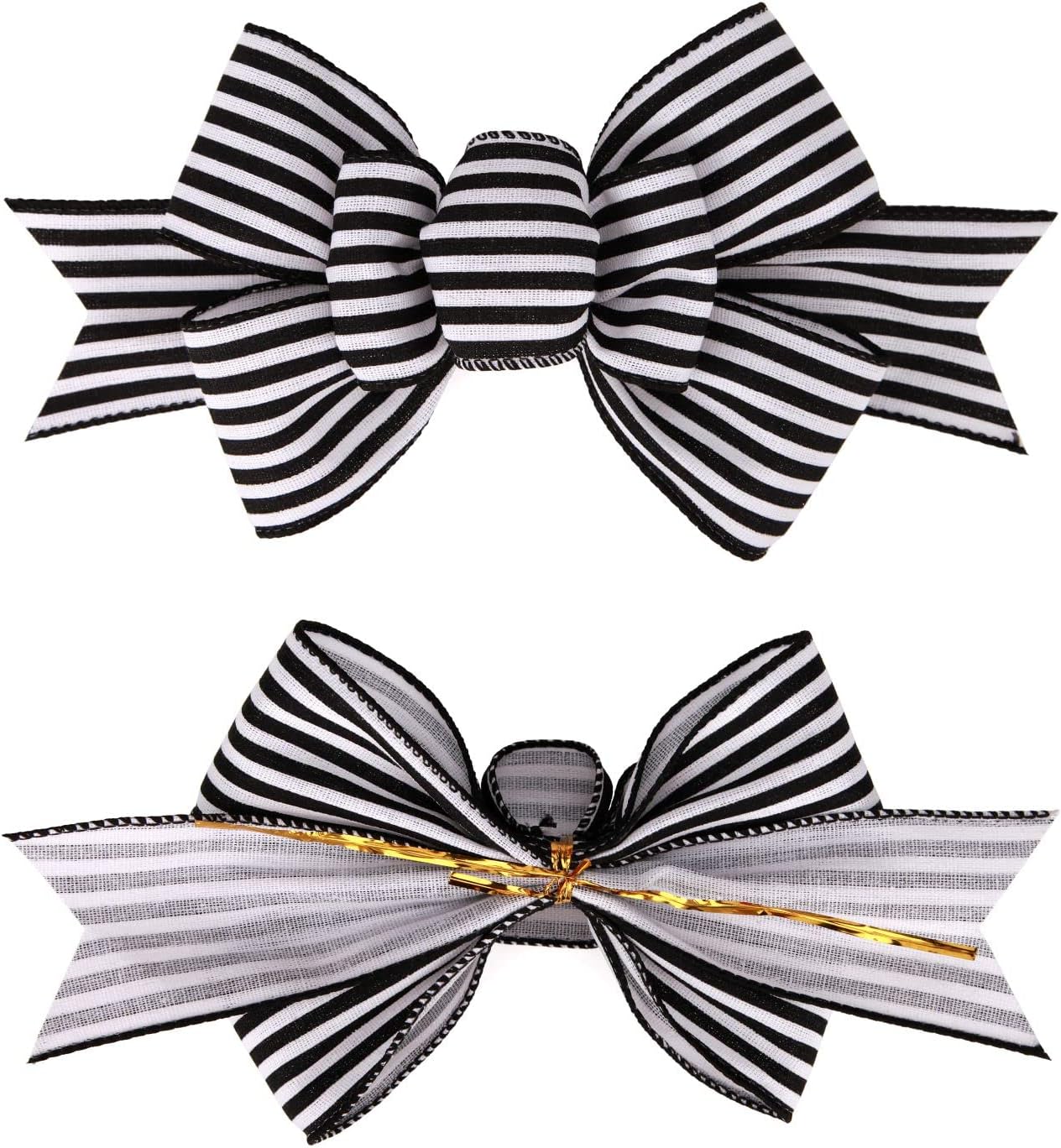 2 Pcs Christmas Burlap Bow Handmade Premade Bows for Wreaths Large Decorative Christmas Ornaments Tree Decorations Wrapping Bows Decor (Black White Stripe)