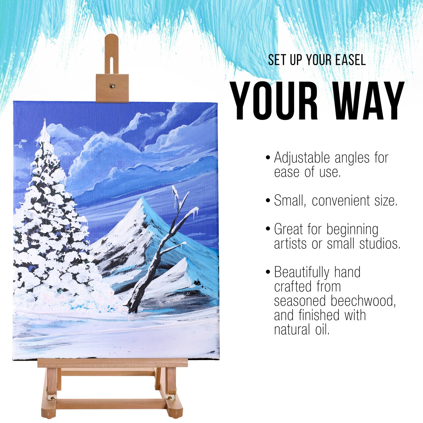 38&#x22; High Tabletop Wooden H-Frame Studio Easel - Artists Adjustable Beechwood Painting and Display Easel, Holds Up To 22&#x22; Canvas, Portable Sturdy Table