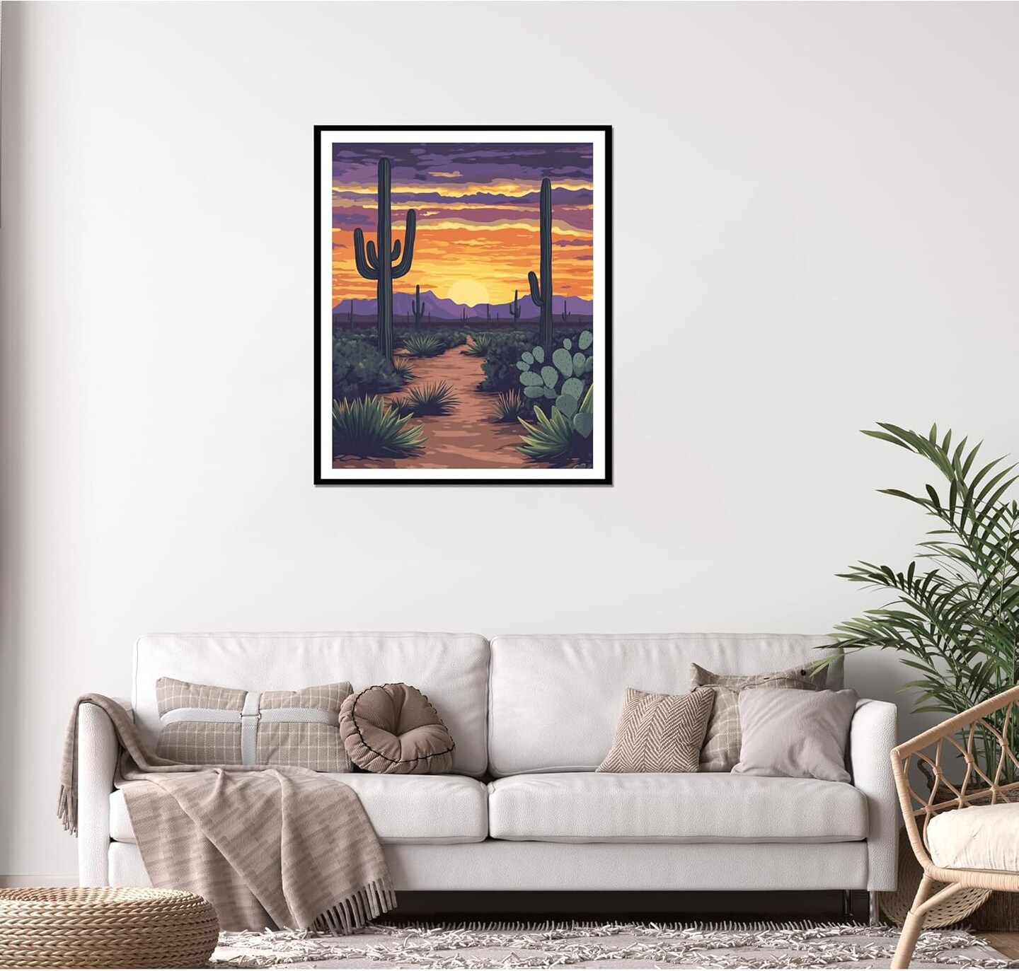 Desert Cactus Paint by Numbers, Paint by Numbers for Adults, National Park Paint by Number Kits, Desert Landscape Sunset DIY Oil Canvas Paintings