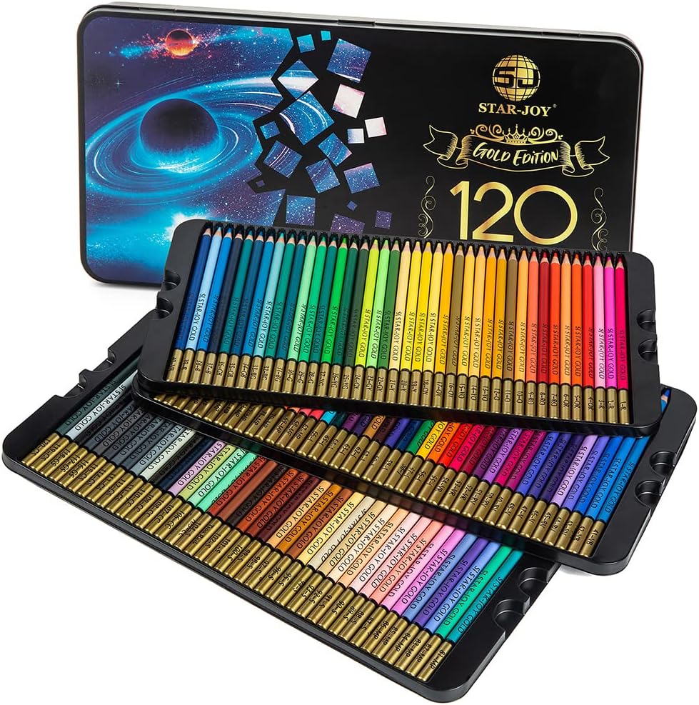Gold Edition 120 Colored Pencils for Adult Coloring, Premier Color Pencils for Layering Shading Blending, Holiday Gifts for Artist Drawing, Oil Based Colored Pencils