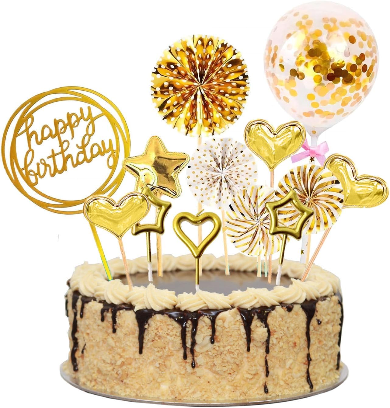 29PCS Happy Birthday Cake Toppers – Gold Acrylic & Paper Decorations for Cakes & Cupcakes