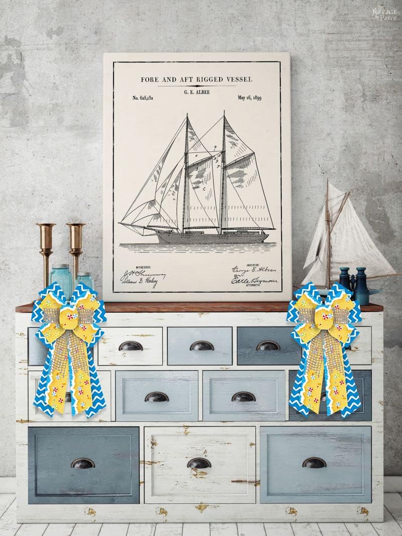 Large Summer Wreath Bows – Blue & Yellow Burlap Ocean Wave Bows for Front Door & Party Decor