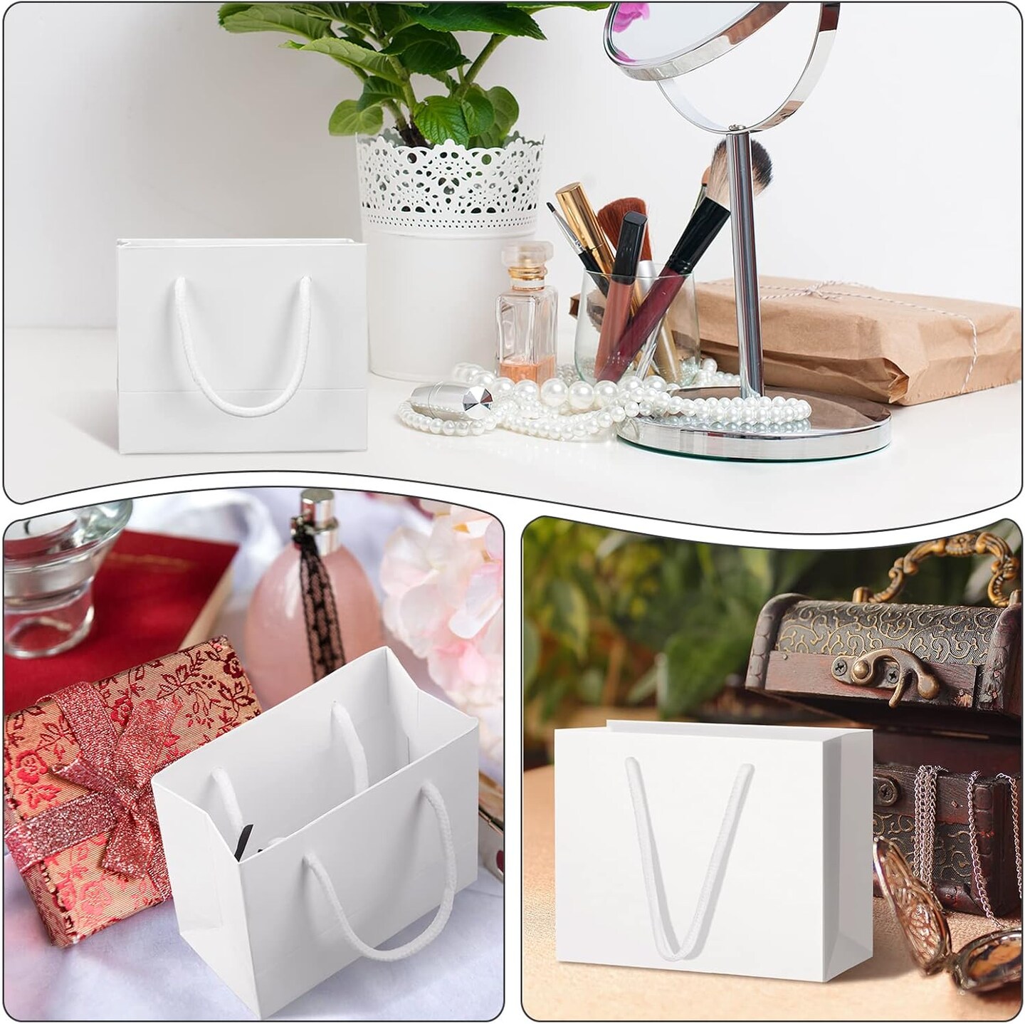 24 Pcs Extra Small Gift Bag Mini Gift Bags with Handle for Card Wedding Baby Shower Mother Favor Birthday Party Wrapping Supplies(4 x 5 x 2 Inch,White)