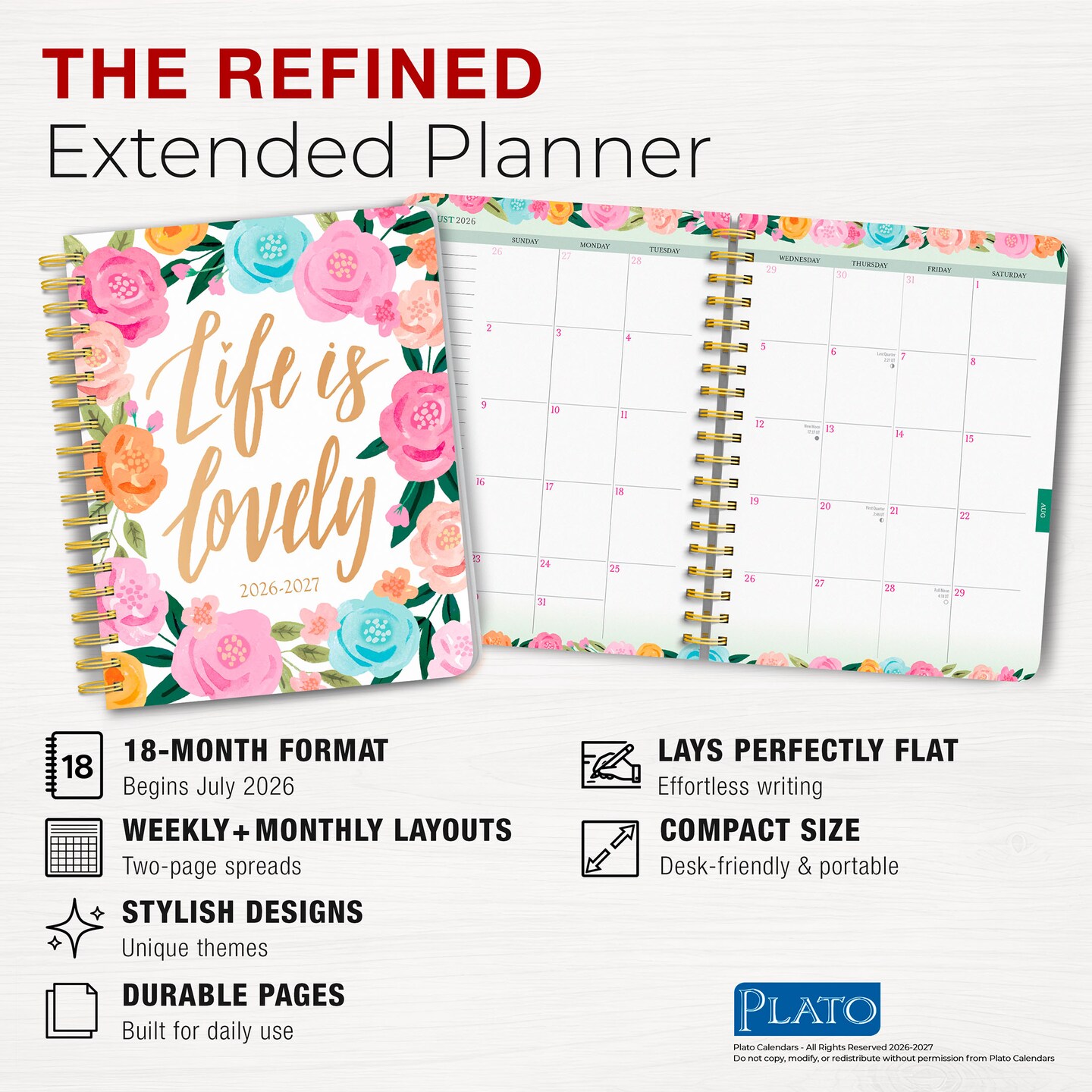 Bonnie Marcus OFFICIAL | 2027 6 x 7.75 Inch 18 Months Weekly Desk Planner | Foil Stamped Cover | July 2026 - December 2027 | Plato | Fashion Designer Stationery