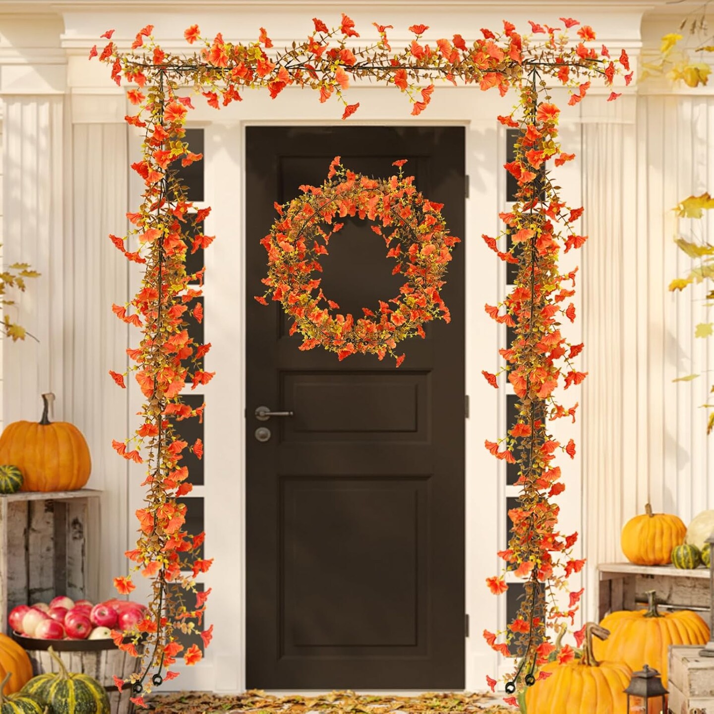2 Pack Fall Artificial Flowers Garland, 6 FT Faux Morning Glory Fall Floral Vine(Orange)1 x 1 x 72 inches