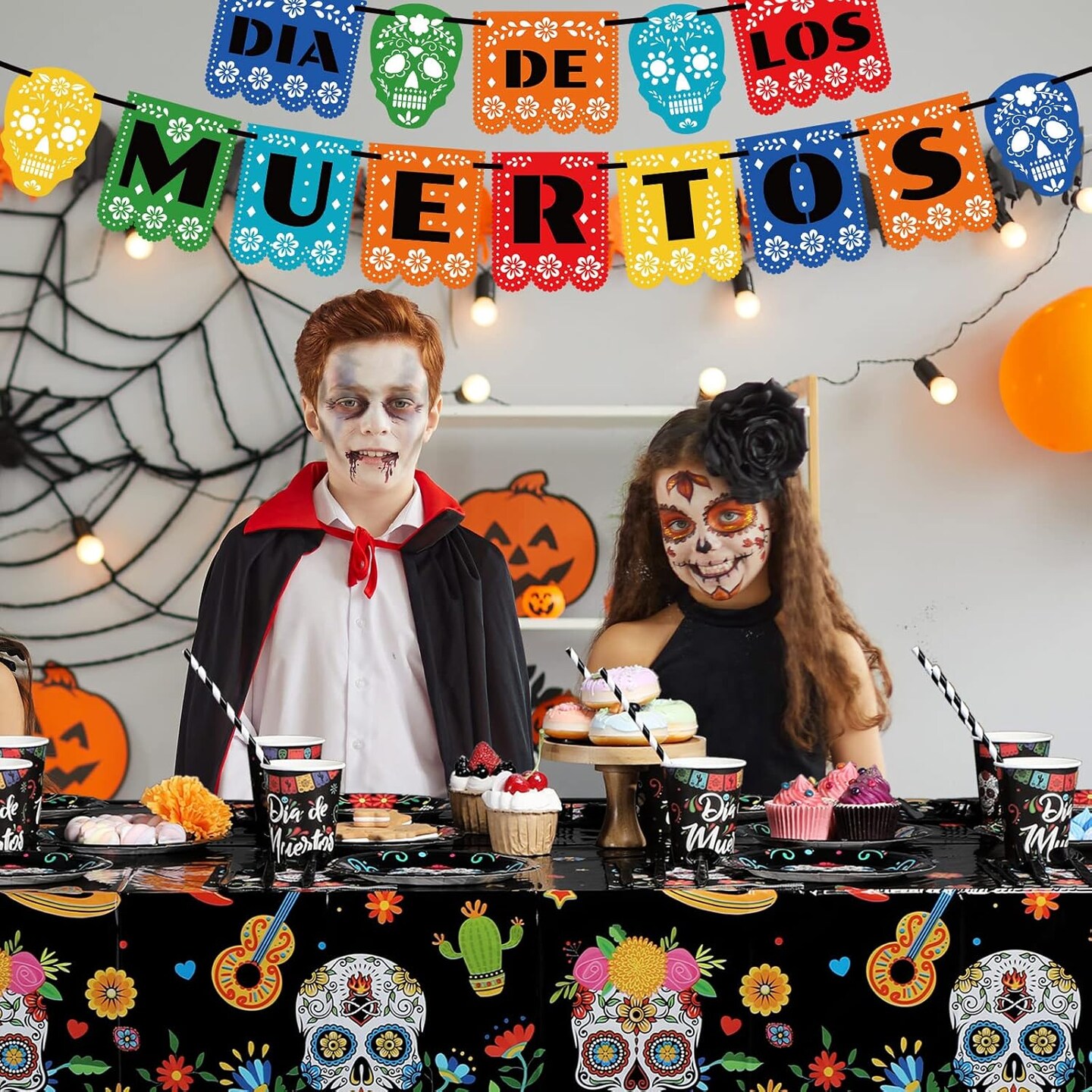 195 Pieces Day of The Dead Party Supplies Halloween(Black)
