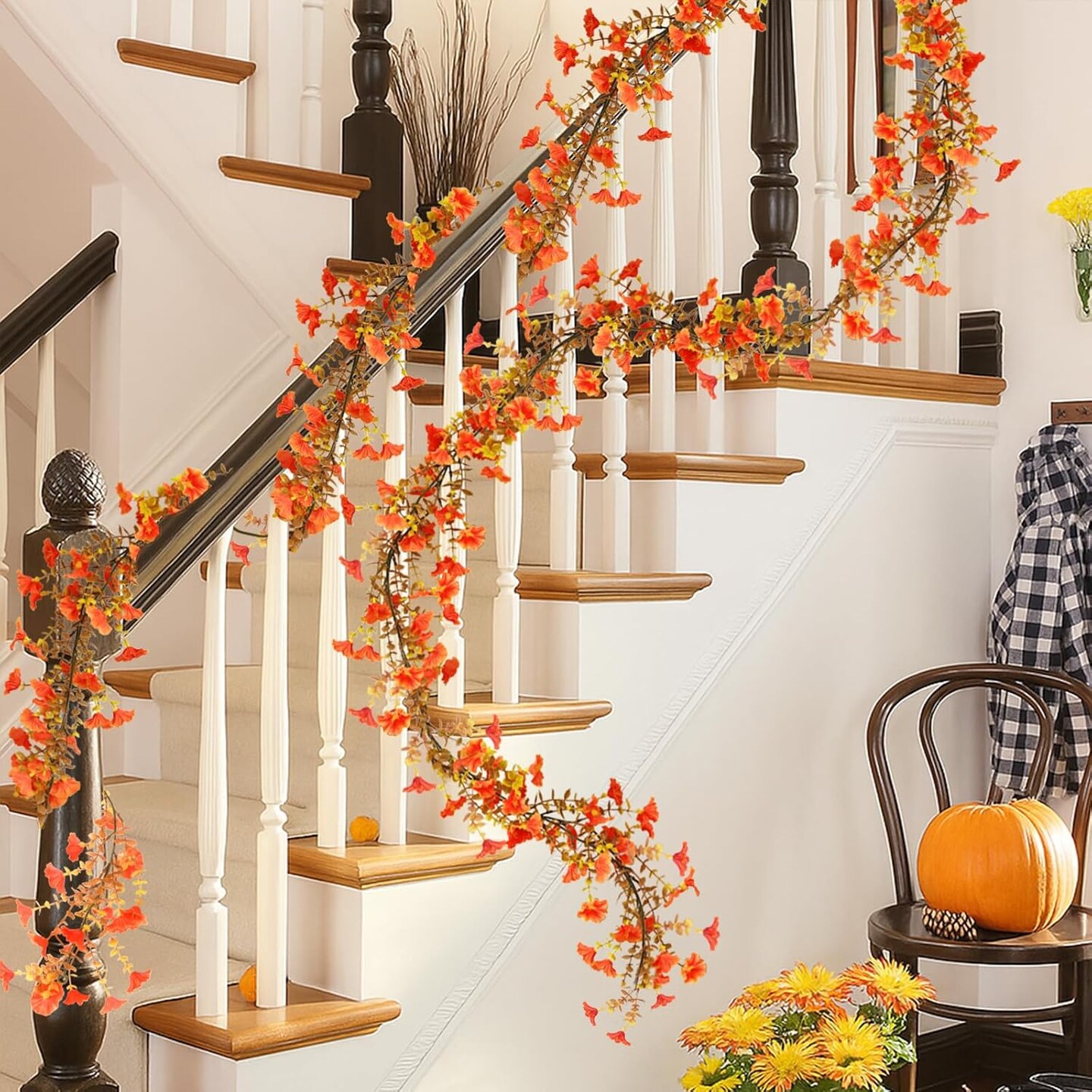 2 Pack Fall Artificial Flowers Garland, 6 FT Faux Morning Glory Fall Floral Vine(Orange)1 x 1 x 72 inches