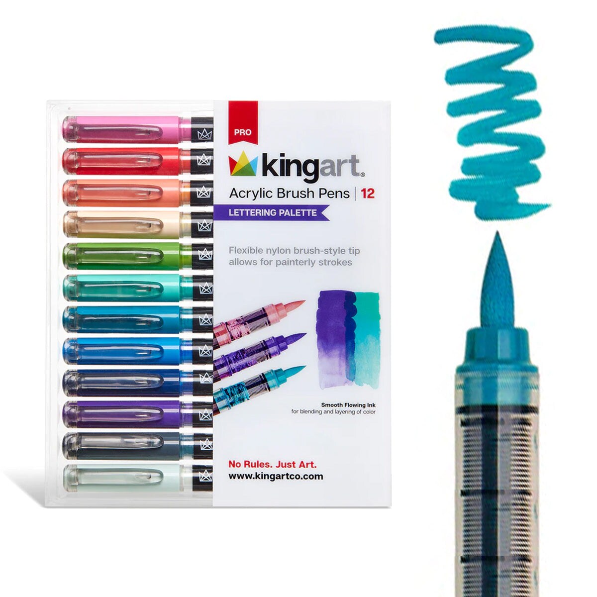 KINGART&#xAE; Acrylic Brush Tip Pens 12 Lettering Colors
