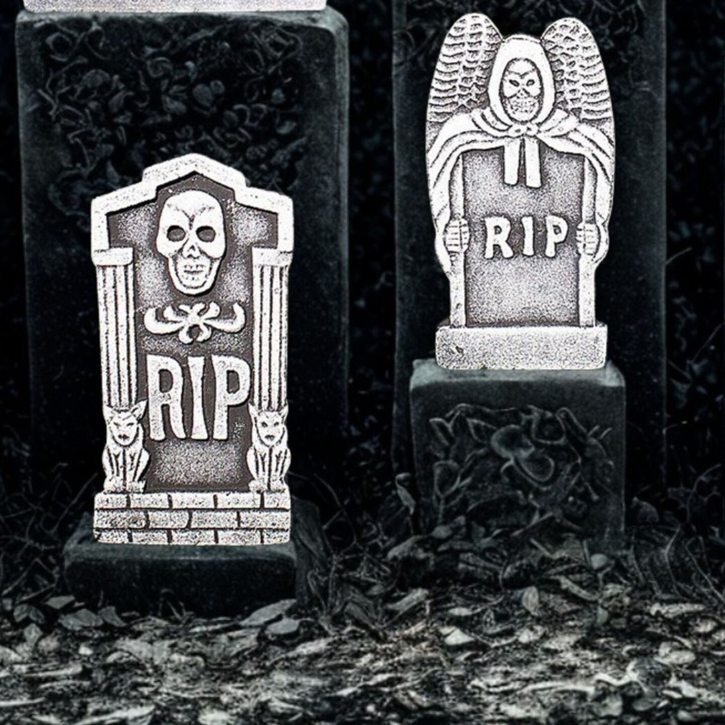Grim Reaper Foam Tombstone Set Scary Halloween Outdoor Haunted Graveyard Yard Decoration