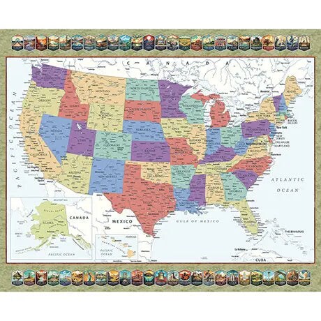 Multi QT US MAP Where Are You From Cotton 44&#x22;/45&#x22; Fabric Per Yard