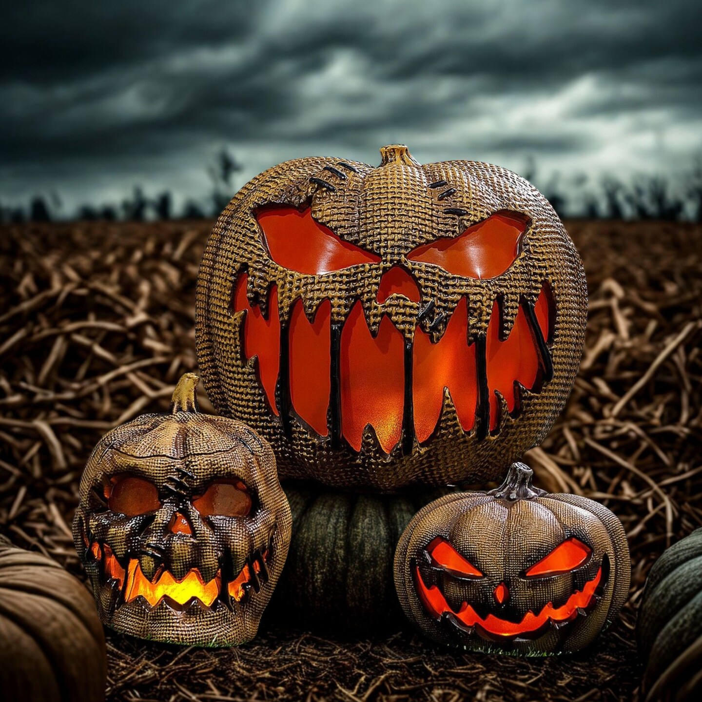 Flickering LED Burlap Pumpkin Animated Halloween Decoration 10 Inches