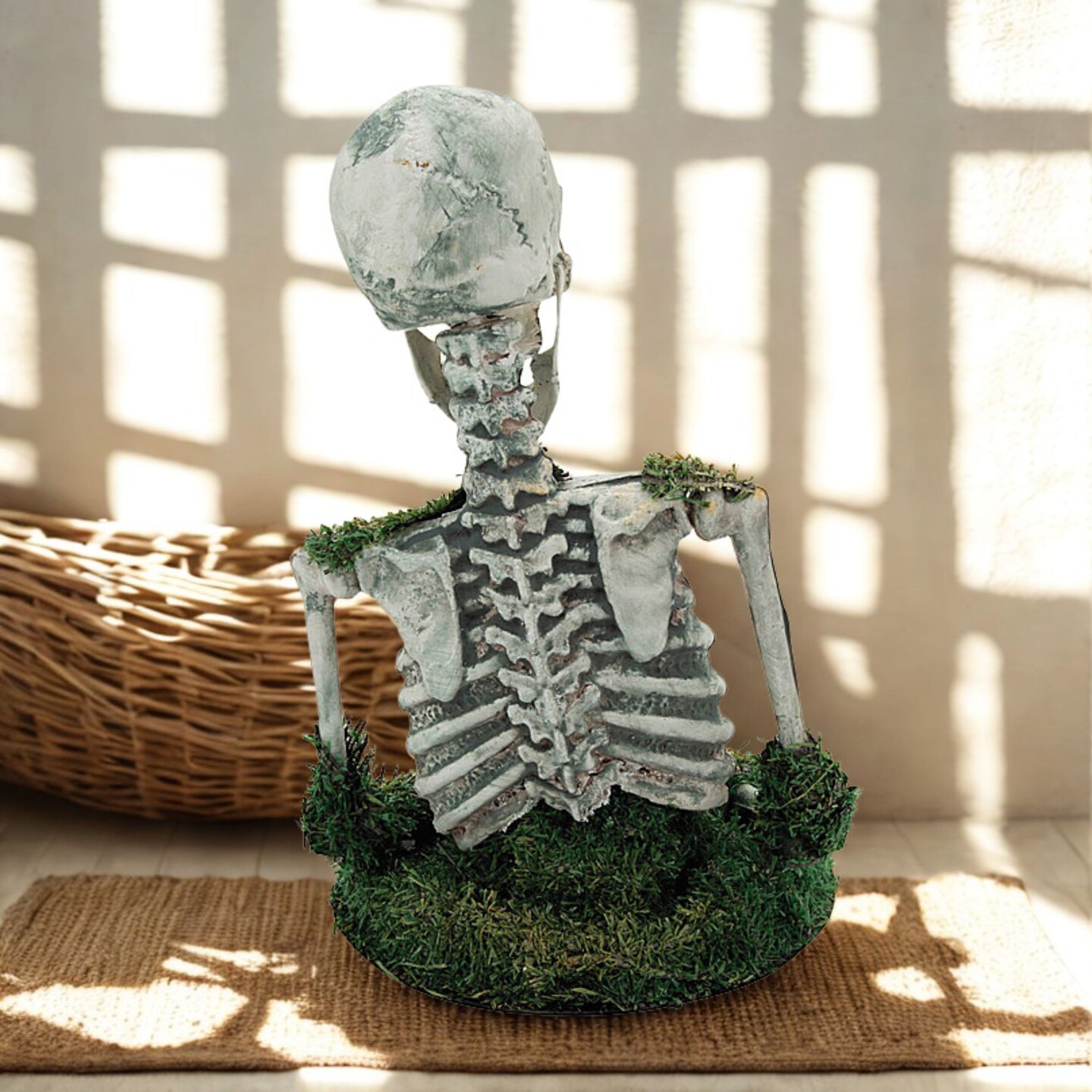Animated Mossy Skeleton Tabletop Halloween Decoration Spooky Party Centerpiece Creepy Home Accent