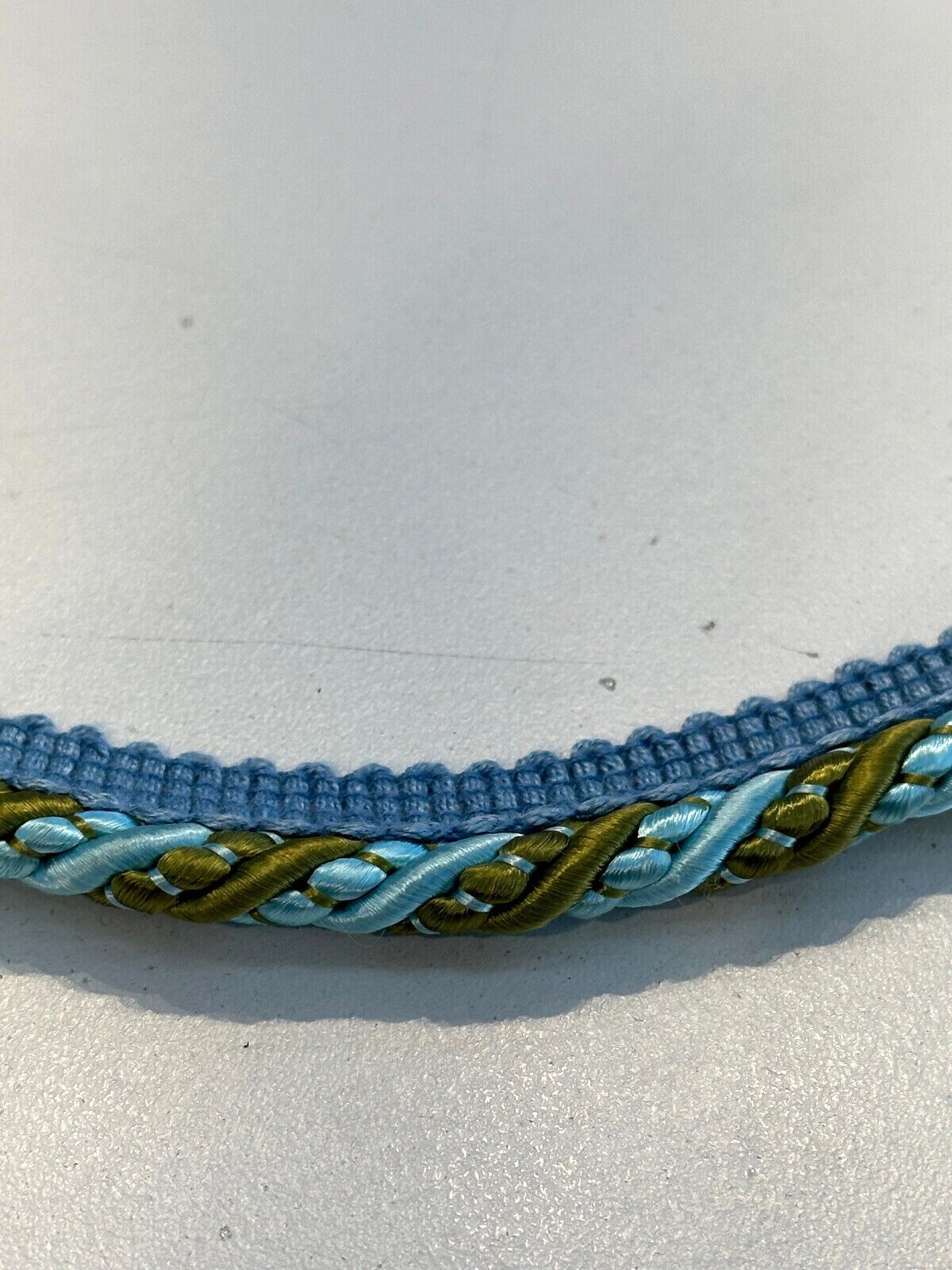 1 Yard Light Blue and Olive Green Decorative Gimp Rope Trim Upholstery Drapery Fabric