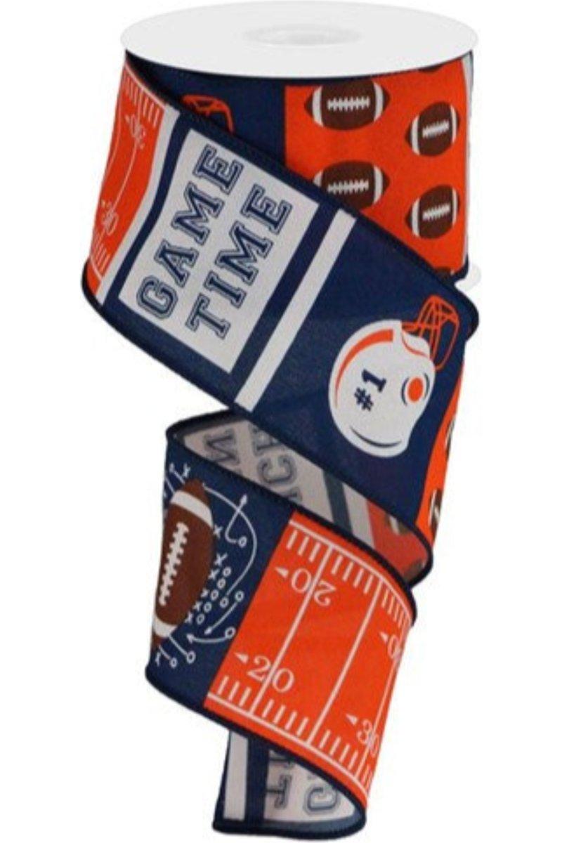 2.5" Football Block Pattern Ribbon: Navy/Orange (10 Yards)