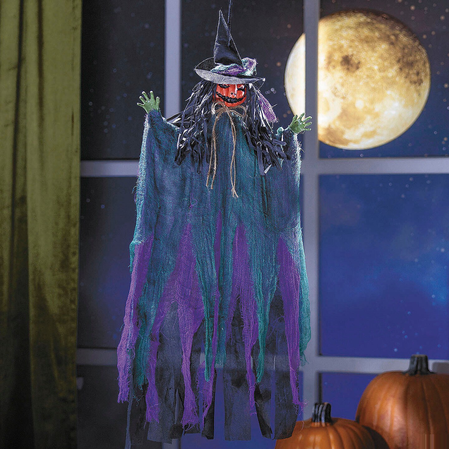 27 1/2&#x22; Hanging Pumpkinhead Scarecrow with Hat