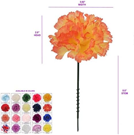 Artificial Carnation Picks, 100-Pack, 5" Long, 3.5" Wide, Orange Silk Blooms, Decorative Floral Picks, Parties & Events, Home & Office Decor, Floral Home by Artificial Flowers
