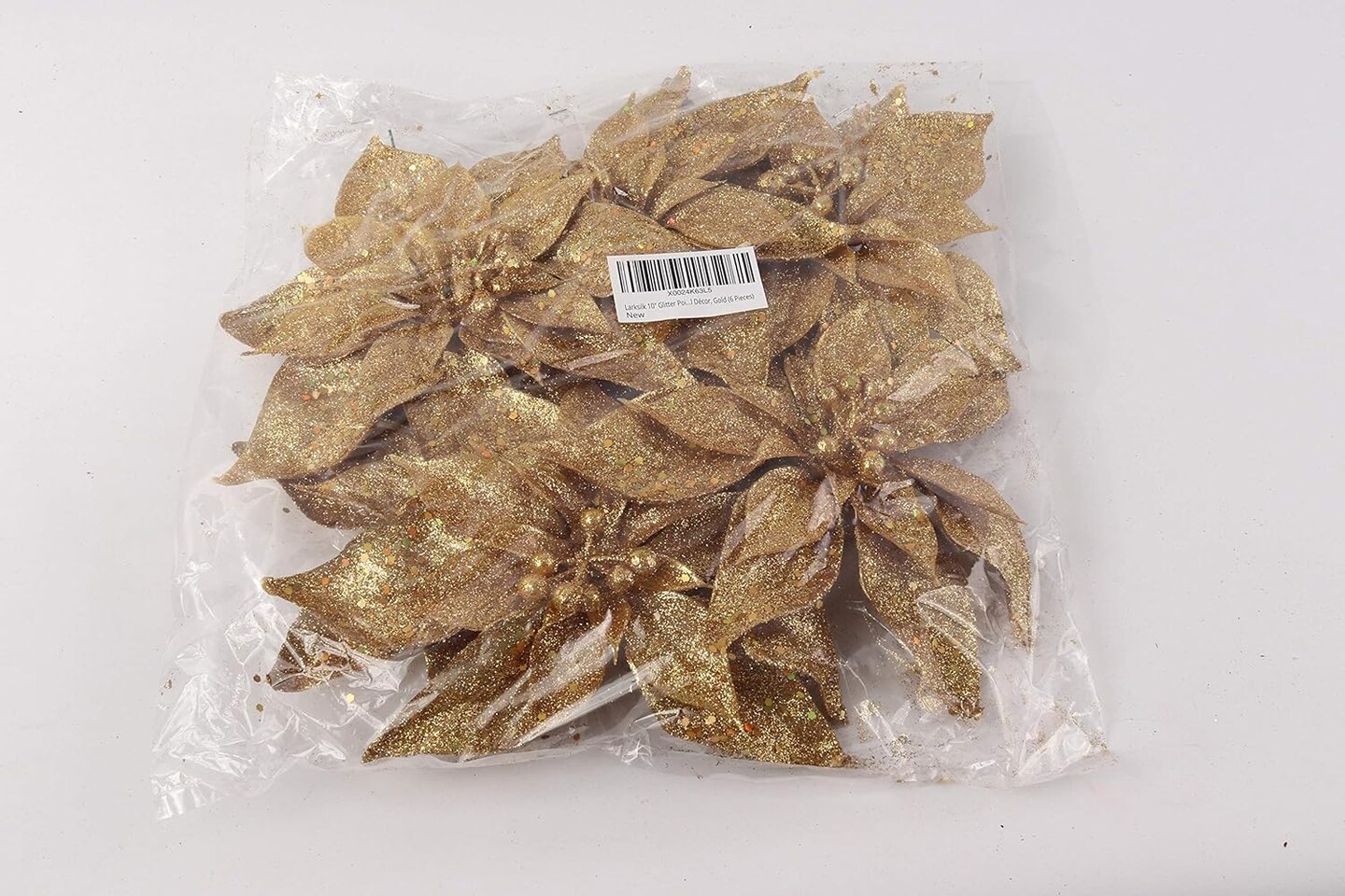 6-Pack: Sparkling Gold Glitter Poinsettia Flower Picks - 8.5&#x22; Wide Heads, Floral Home by Artificial Flowers