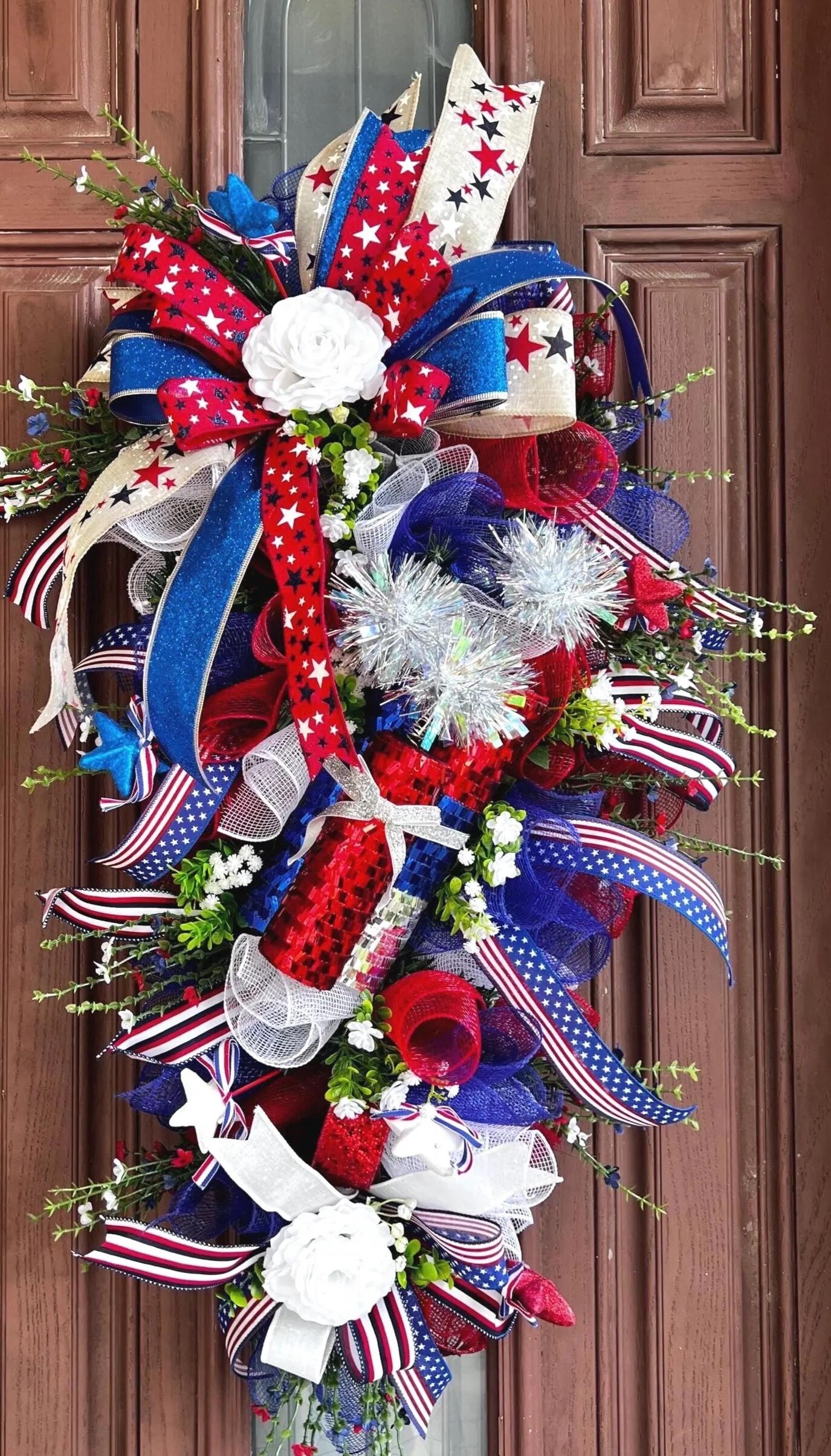 Patriotic door Swag Red white and blue decor 4th of July double