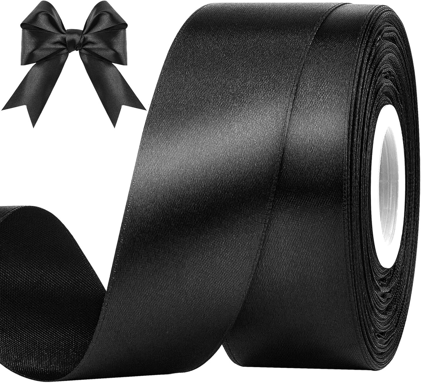 1-1/2 Inches 50 Yards Black Satin Ribbon, Solid Fabric Ribbon Roll