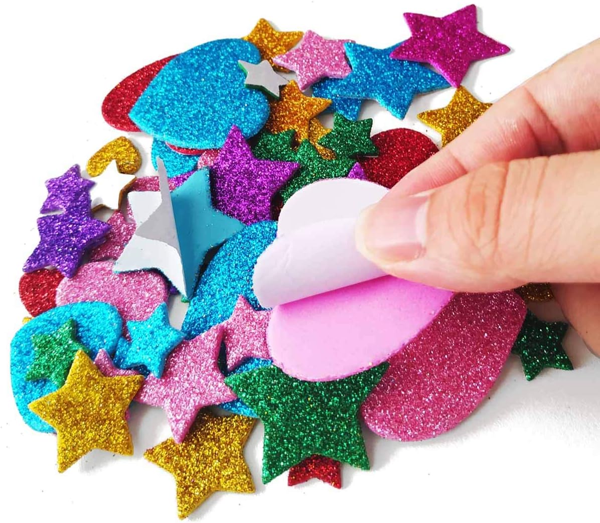 260 Pieces Colorful Glitter Foam Stickers Self Adhesive Stars Mini Heart Shapes Glitter Stickers