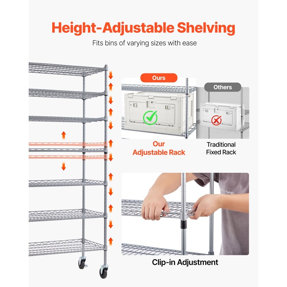 Rolling Bin Storage Rack with Organizer Bins Steel Wire Shelf on Wheels