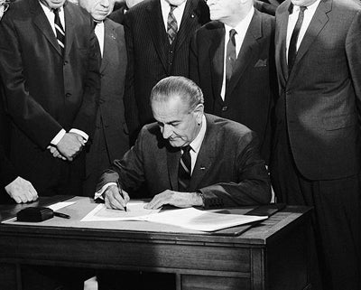 Framed Art President Lyndon B. Johnson Signing the Civil Rights Act of ...