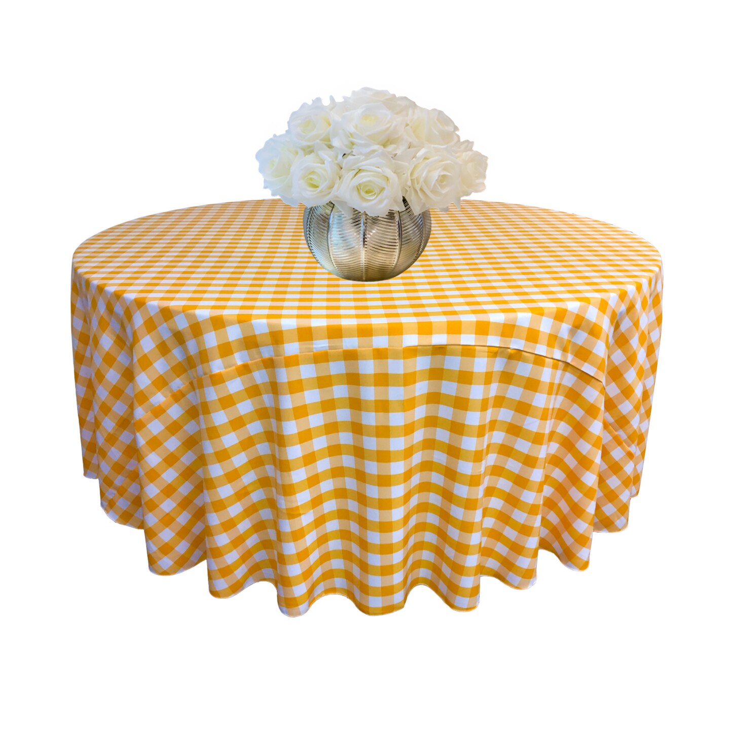 Gingham Checkered Round Tablecloth Spun Polyester Double Sided
