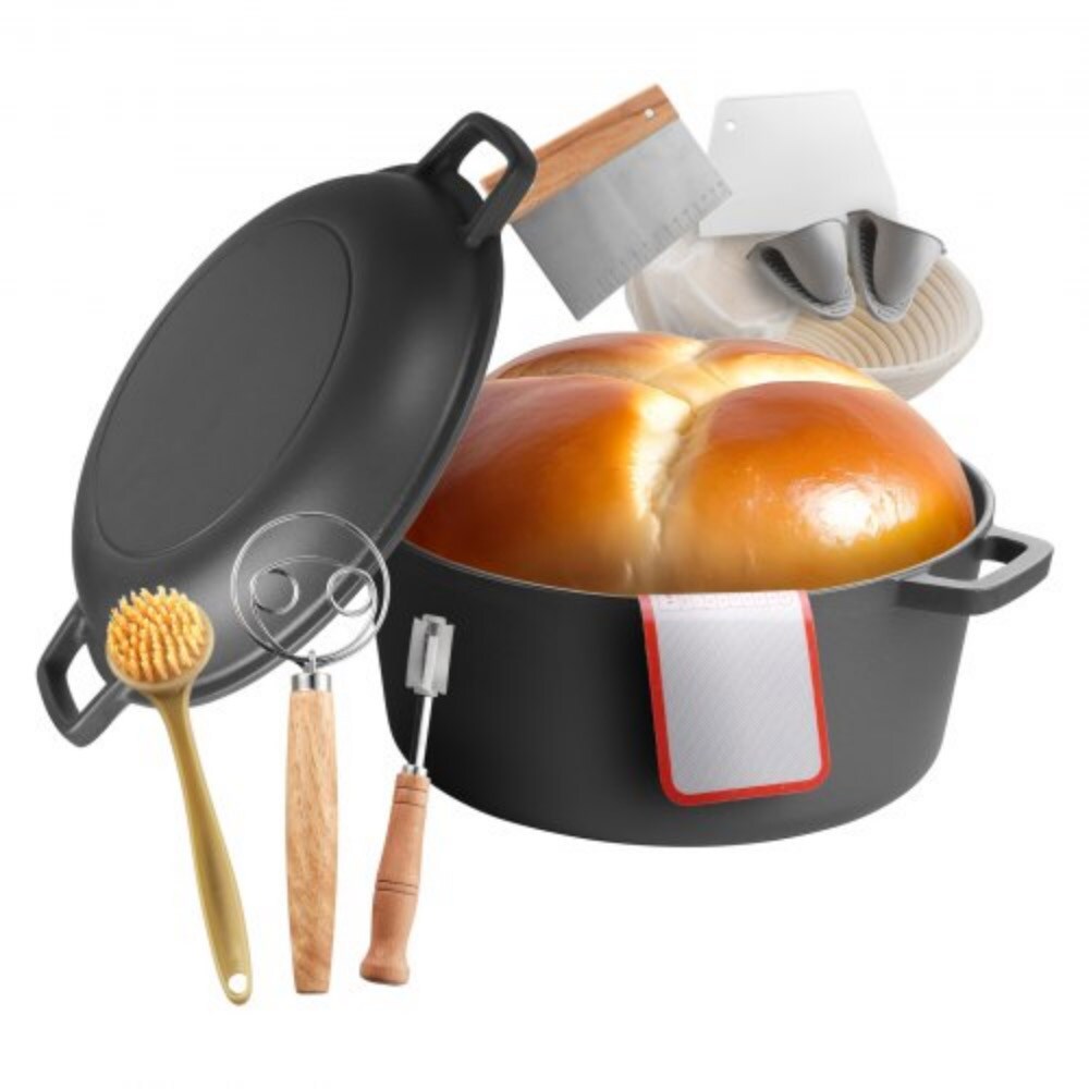 5QT Cast Iron Oven and Stove Safe Dutch Oven with Lid and Baking Accessories Bread Baking