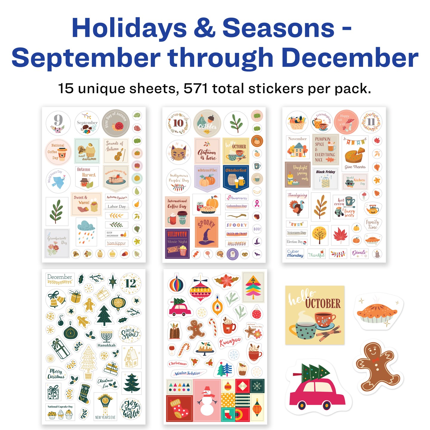 Avery Holidays and Seasons Planner Sticker Pack with Christmas Stickers, Thanksgiving Stickers, and Other Holiday Stickers, 15 Sticker Sheets, 571 Planner Stickers (6776)