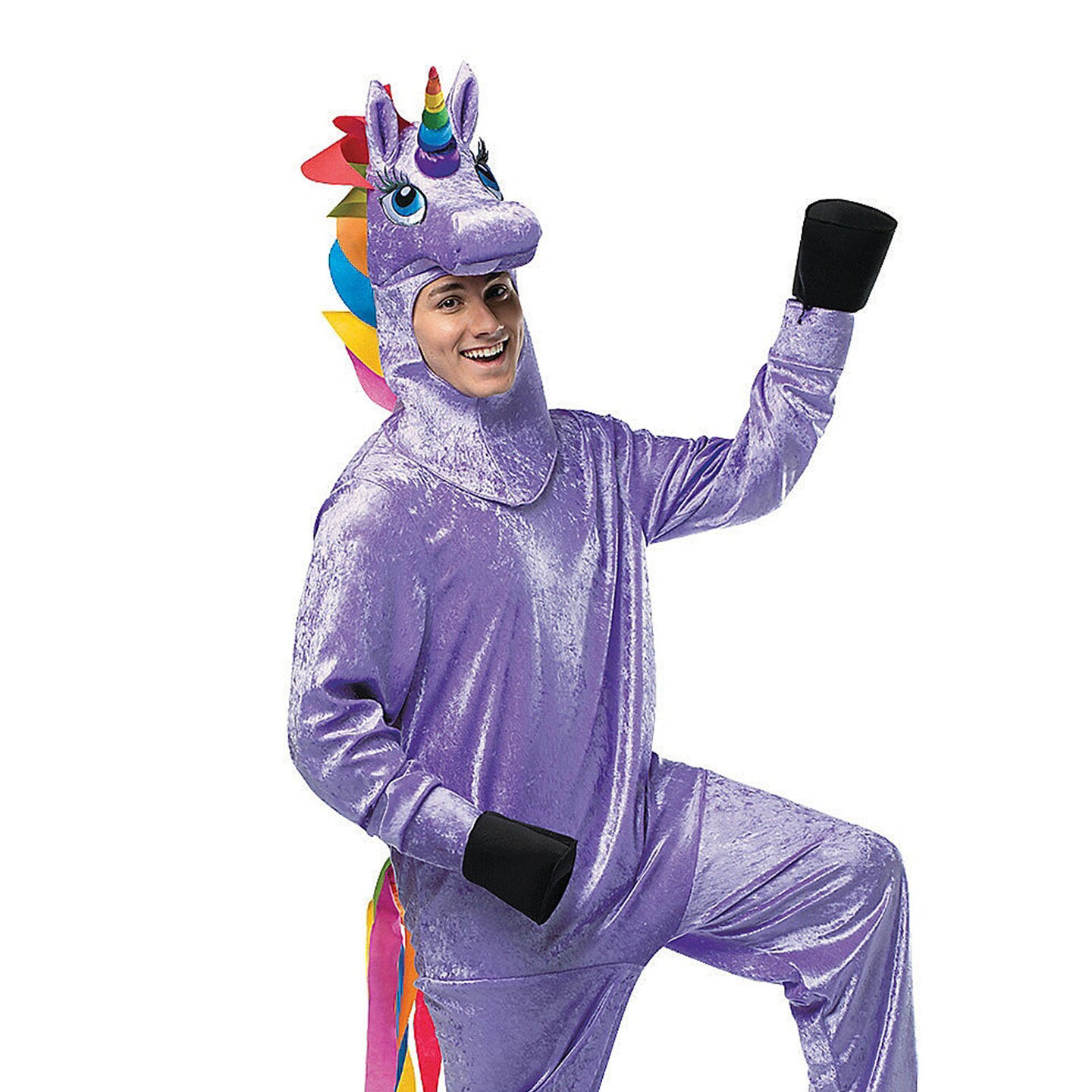 Unicorn Halloween Costume Adult Purple Jumpsuit with Rainbow Horn and Tail Magical Design