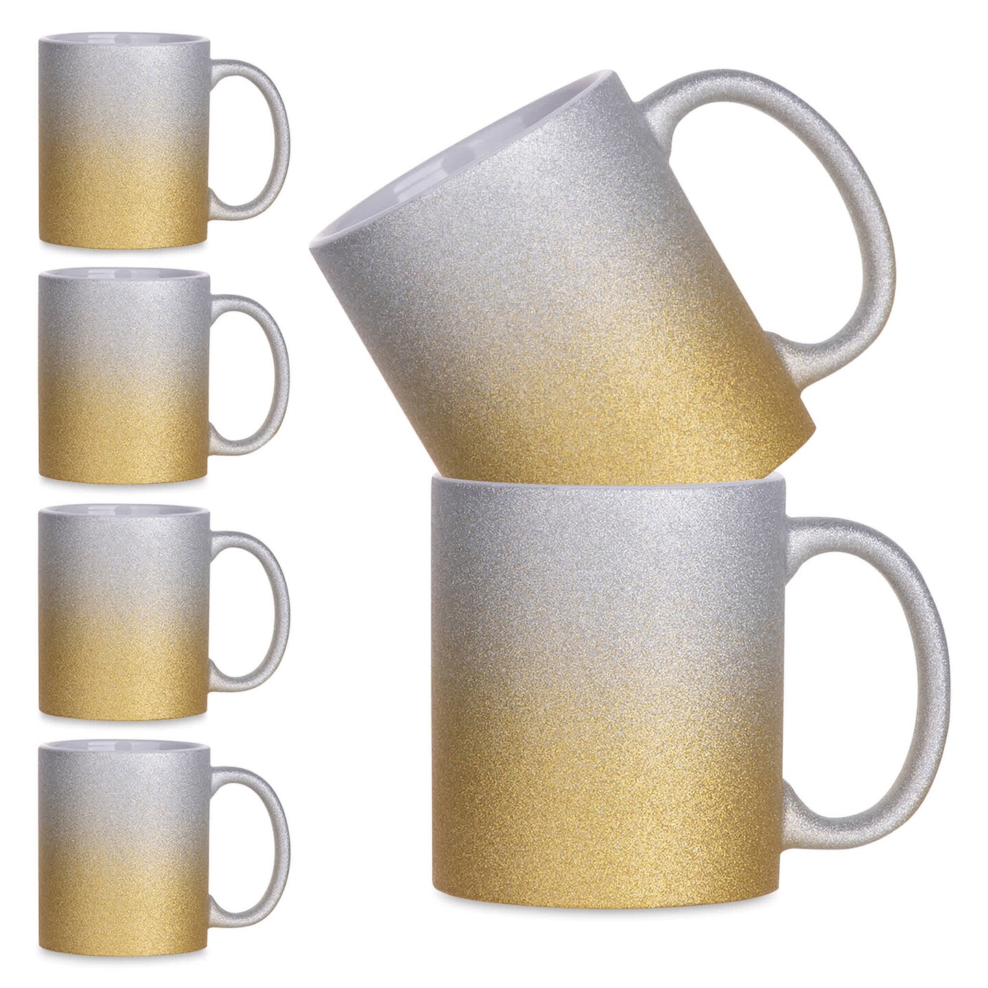 Craft Express Sublimation Printing Ceramic Mug - 11 oz, Gold Ombre Glitter, Pkg of 6
