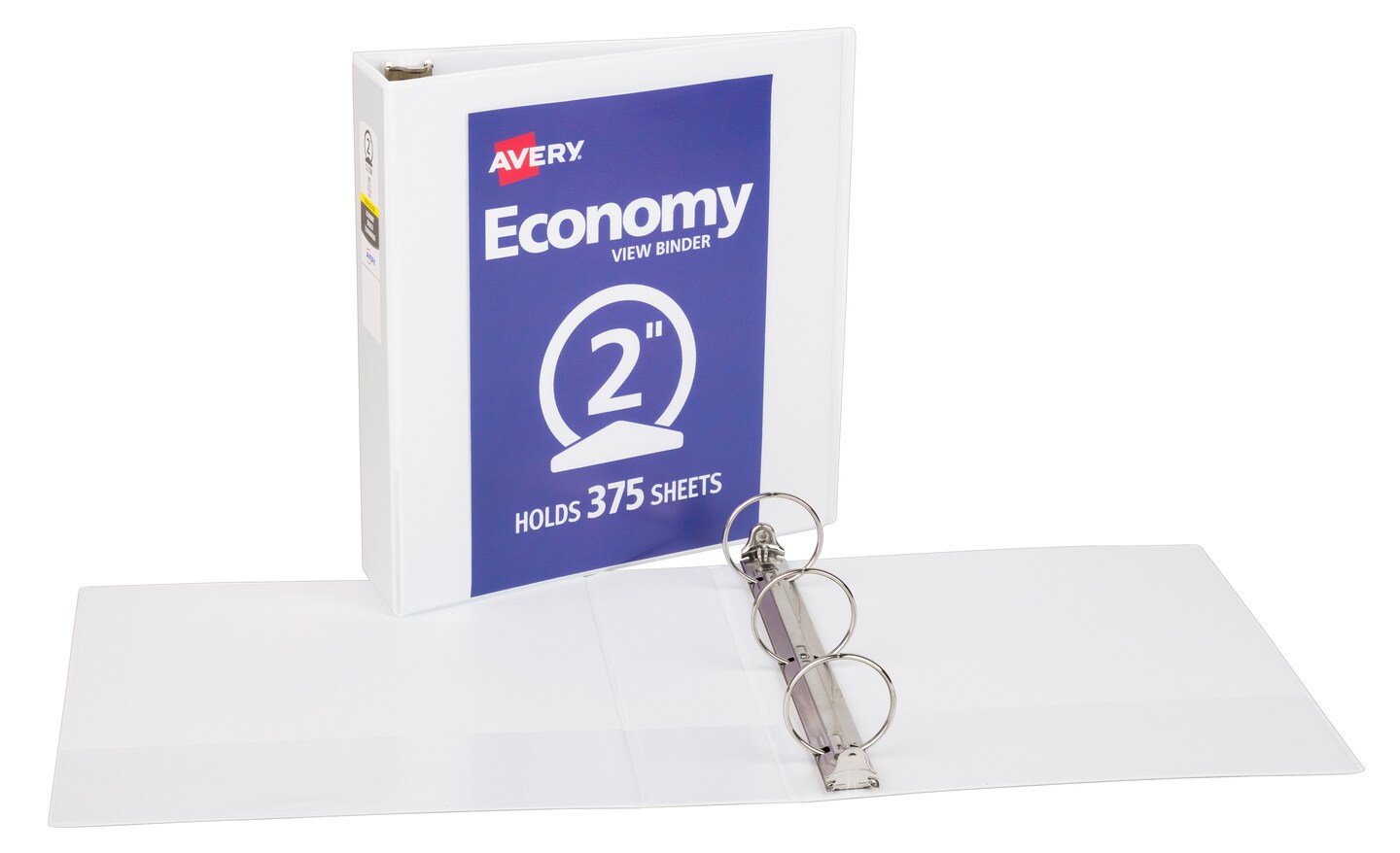 Avery Standard View 3 Ring Binder, 2" Round Rings, 375-Sheet Capacity, 2.8 Inch Wide Spine, 1 White Binder, Ideal for Lightweight Organization and Occasional Referencing (05780)
