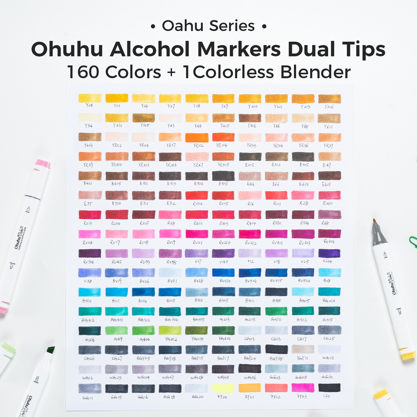 Ohuhu Oahu 160 Colors Alcohol Markers + 8.3"x8.3" Sketchbook Marker Paper Pad