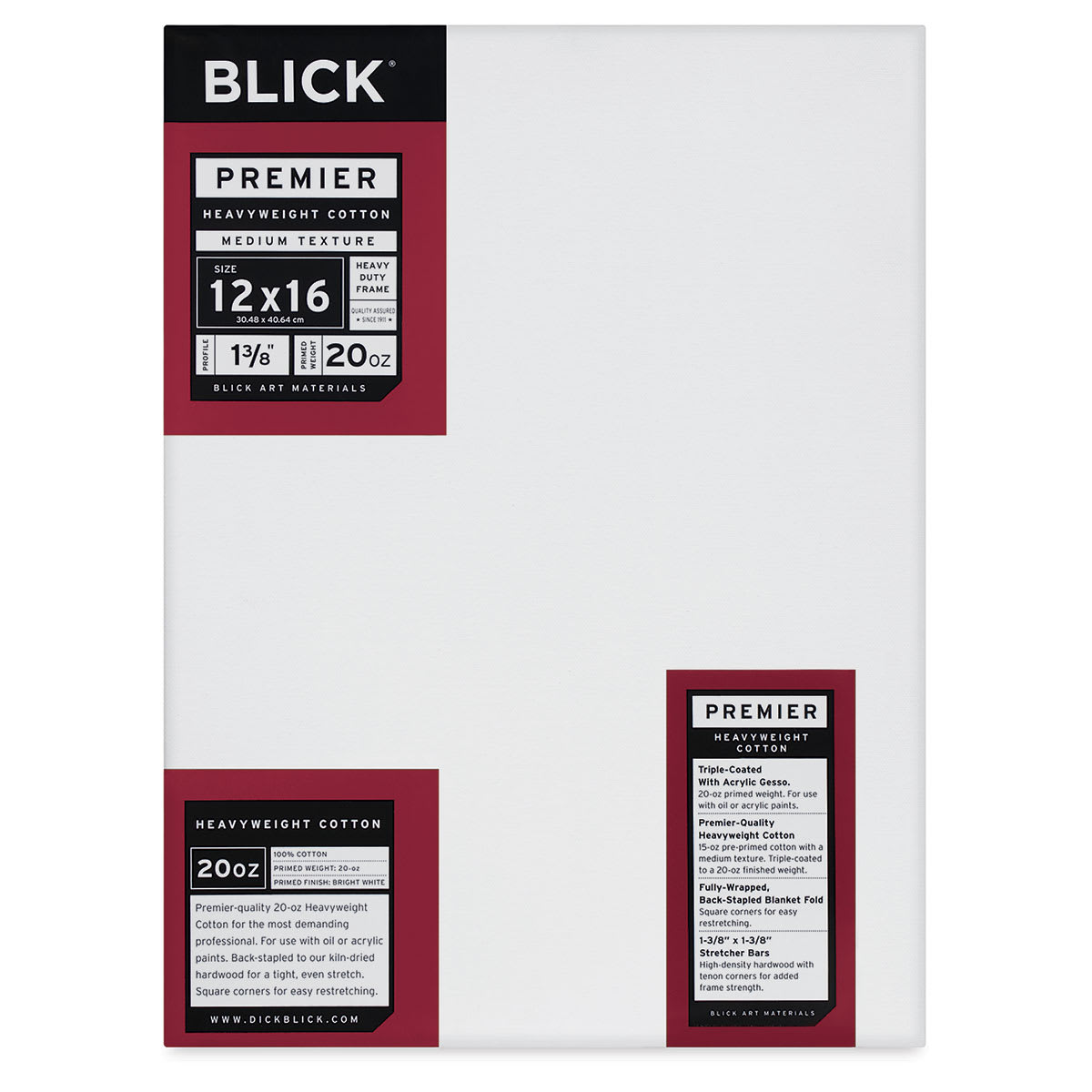 Blick Premier Heavyweight Stretched Cotton Canvas - 12" x 16", 1-3/8" Profile