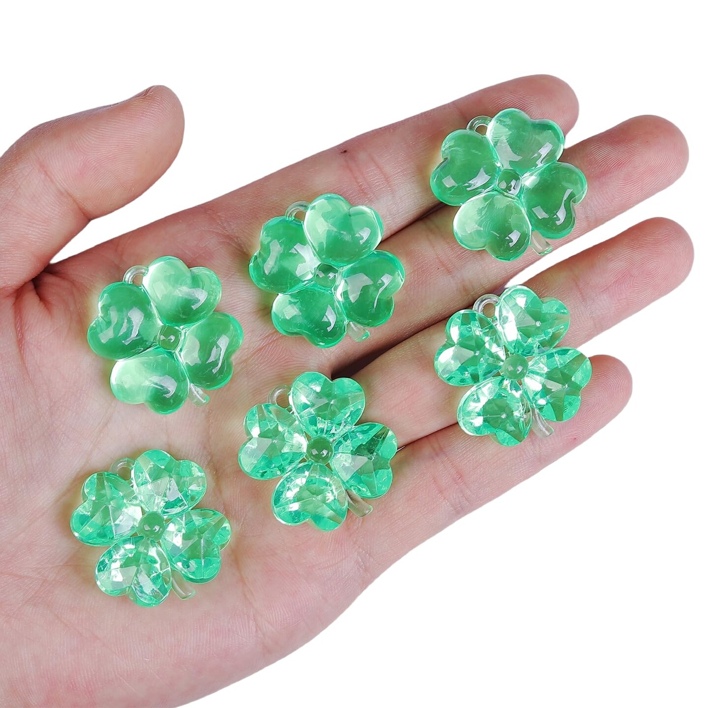 Acrylic Shamrocks St Patricks Day Decorations, 65pcs Mini Green Clear Crystal Clover Vase Filler Ornaments for Table Centerpieces DIY Crafts
