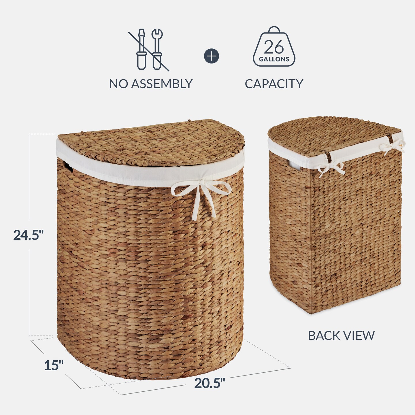 Best Choice Products Half Moon Laundry Hamper w/ Lid, Half Round Laundry Basket, w/ Removable Liner & Handles