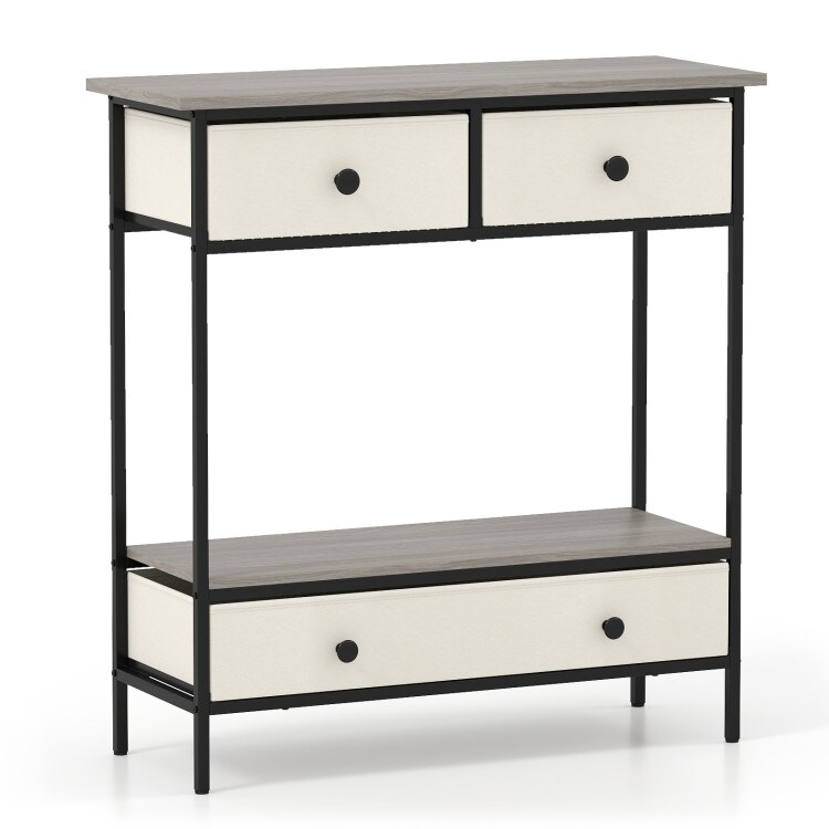 Grey - Beige Farmhouse Console Table with Open Storage Shelf for Hallway